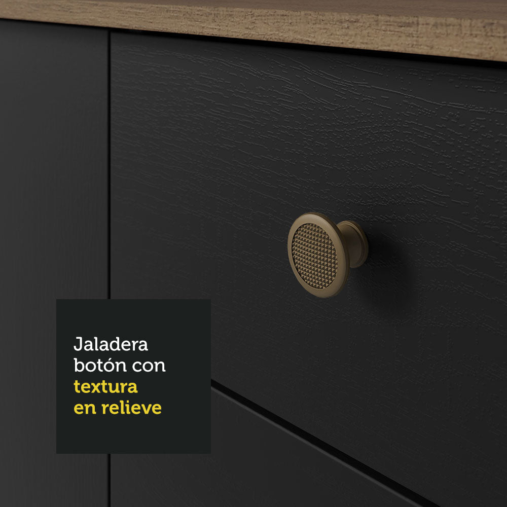 Bajo Mesada para Bacha 105 cm 3 Puertas 2 Cajones (Con Mesada) Marrón/Negro Gourmet Madesa