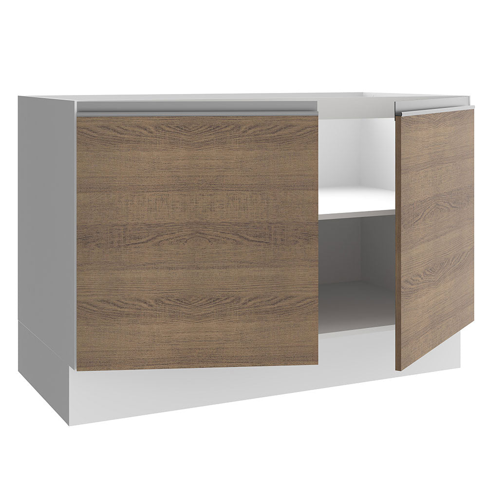 Bajo Mesada para Bacha 120 cm 2 Puertas (Sin Tapa ni Bacha) Blanco/Marrón Glamy