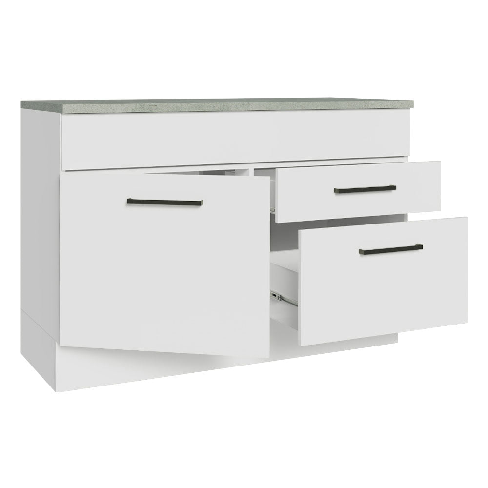 Bajo Mesada Cocina 120 cm 1 Puerta y 2 Cajones (Con Mesada) Blanco Agata Madesa