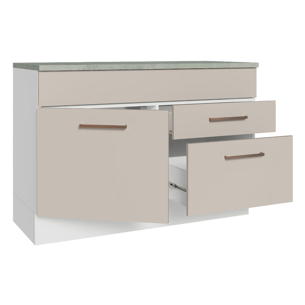 Bajo Mesada Cocina 120 cm 1 Puerta 2 Cajones (Con Mesada) Blanco/Crema Agata Madesa