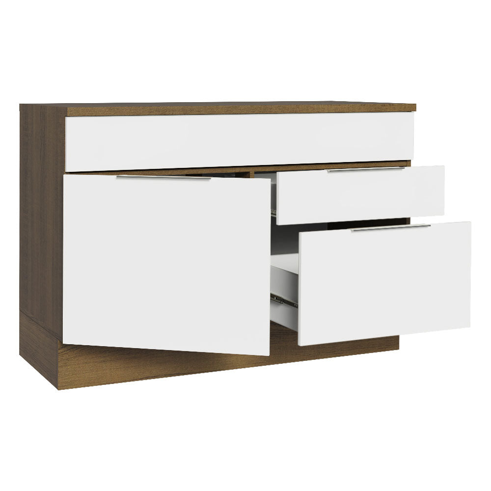 Bajo Mesada Cocina 120 cm 1 Puertas e 2 Cajones (Con Mesada) Marrón/Blanco Stella Madesa