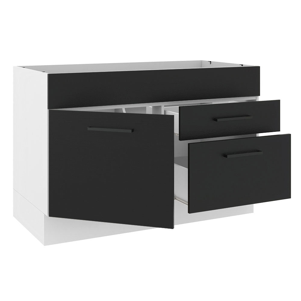 Bajo Mesada para Bacha 120 cm 2 Cajones 1 Puerta (Sin Mesada y Bacha) Blanco/Negro Agata Madesa
