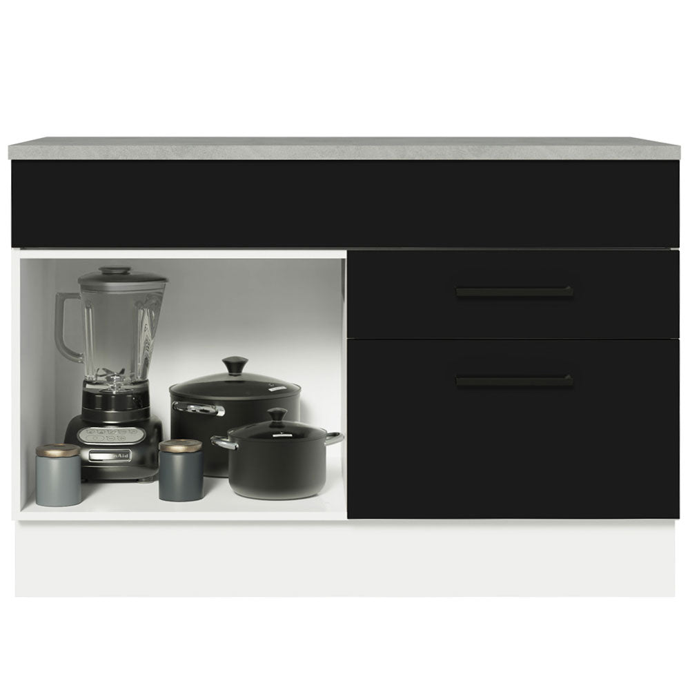 Bajo Mesada Cocina 120 cm 1 Puerta e 2 Cajones (Con Mesada) Blanco/Negro Agata Madesa