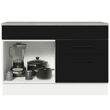 Bajo Mesada Cocina 120 cm 1 Puerta e 2 Cajones (Con Mesada) Blanco/Negro Agata Madesa