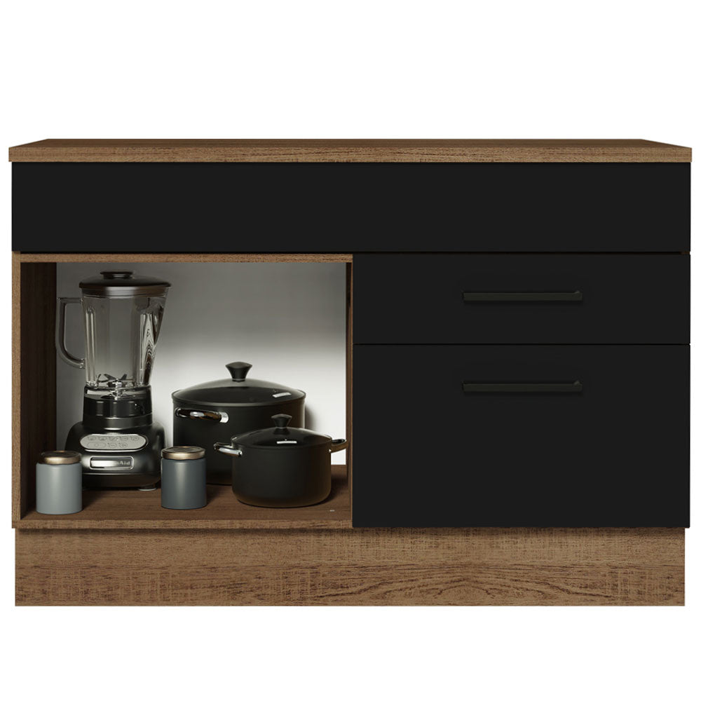 Bajo Mesada Cocina 120 cm 1 Puerta e 2 Cajones (Con Mesada) Marrón/Negro Agata Madesa