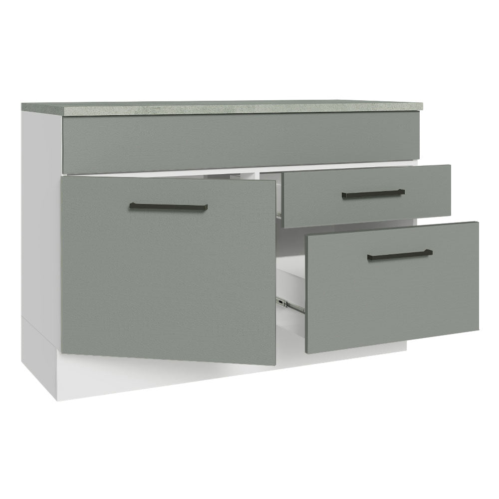 Bajo Mesada Cocina 120 cm 1 Puerta 2 Cajones (Con Mesada) Blanco/Gris Agata Madesa