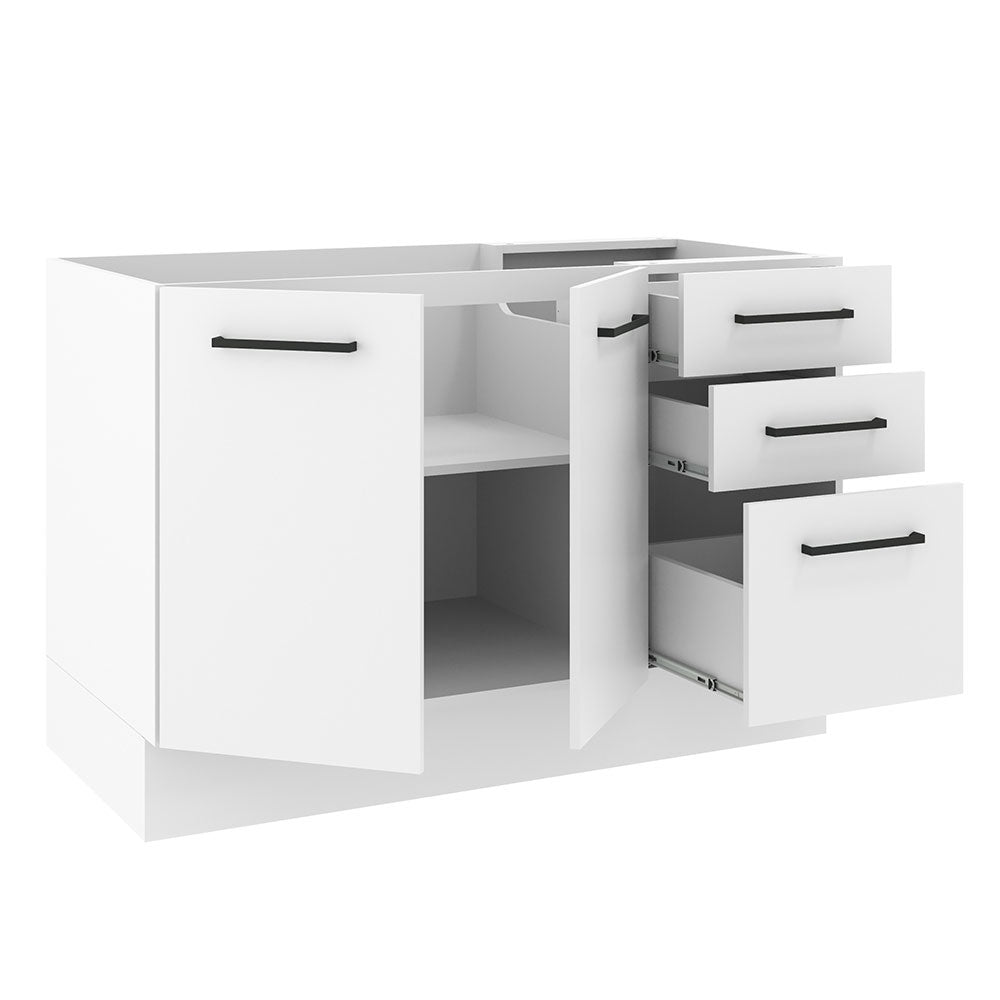Bajo Mesada para Bacha 120 cm 3 Cajones 2 Puertas (Sin Mesada y Bacha) Blanco Agata Madesa