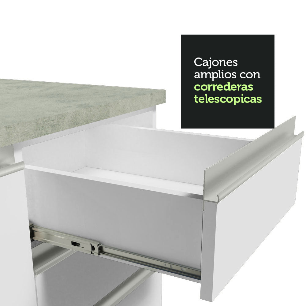 Bajo Mesada para Bacha 120 cm 2 Puertas 3 Cajones (Con Tapa) Glamy Blanco