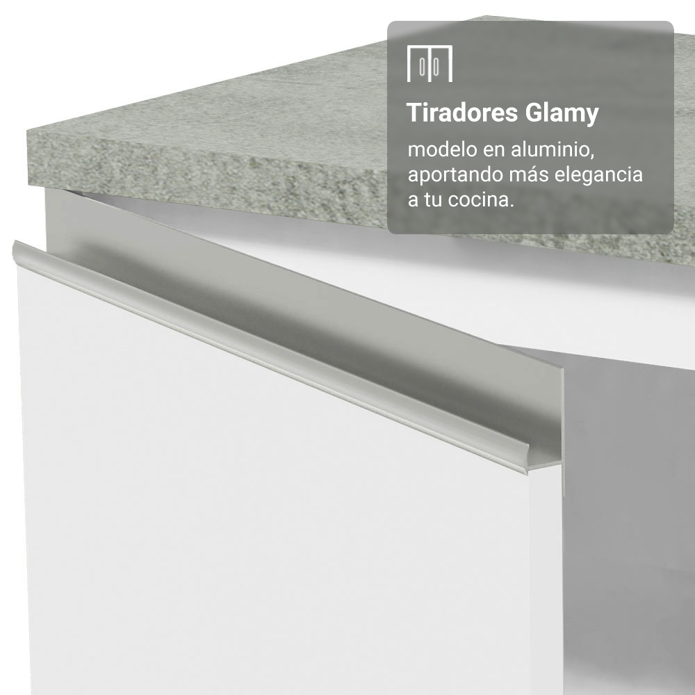 Bajo Mesada para Bacha 120 cm 2 Puertas 3 Cajones (Con Tapa) Glamy Blanco