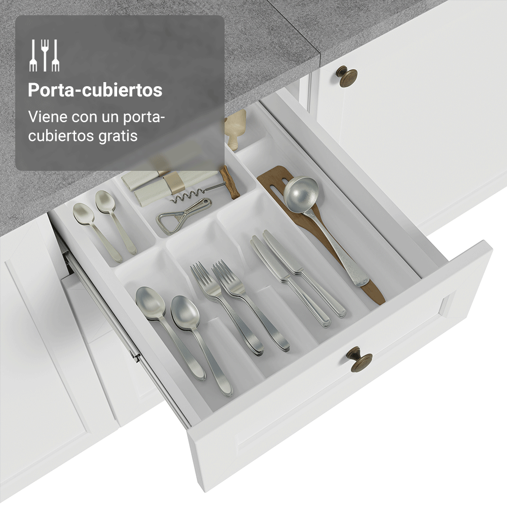 Bajo Mesada de Cocina 120 cm 2 Puertas 3 Cajones Blanco Vik Madesa