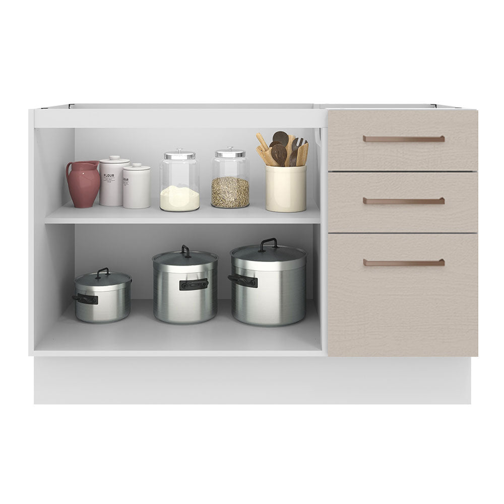 Bajo Mesada para Bacha 120 cm 2 Puertas 3 Cajones (Sin Mesada y Bacha) Blanco/Crema Agata Madesa