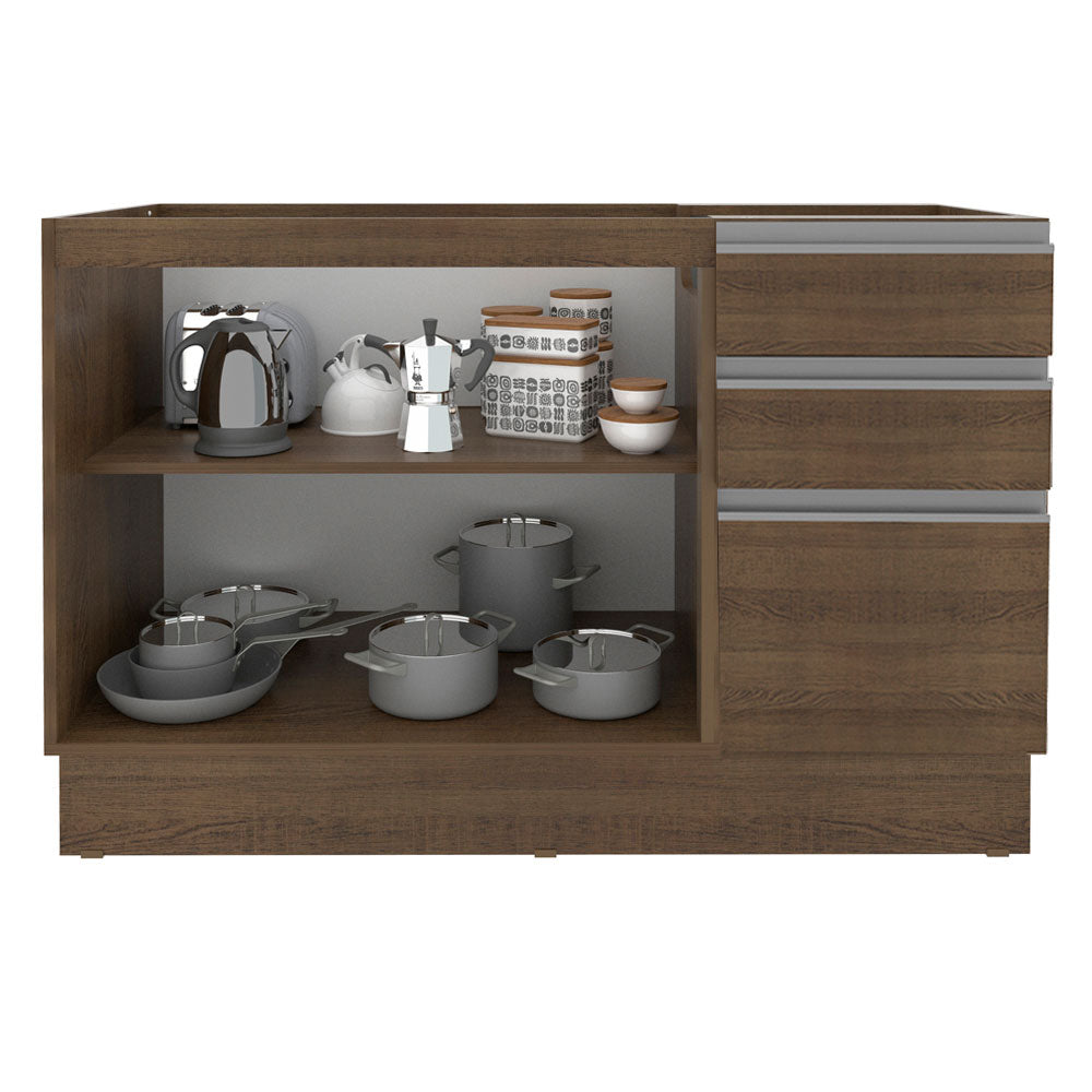 Bajo Mesada para Bacha 120 cm 2 Puertas y 3 Cajones (Sin Mesada) Marrón Glamy