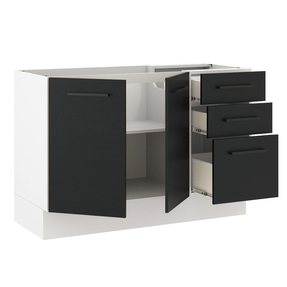 Bajo Mesada para Bacha 120 cm 3 Cajones 2 Puertas (Sin Mesada y Bacha) Blanco/Negro Agata Madesa