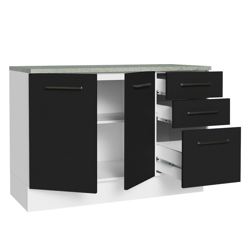 Bajo Mesada Cocina 120 cm 3 Cajones 2 Puertas (Con Mesada) Blanco/Negro Agata Madesa