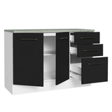 Bajo Mesada Cocina 120 cm 3 Cajones 2 Puertas (Con Mesada) Blanco/Negro Agata Madesa