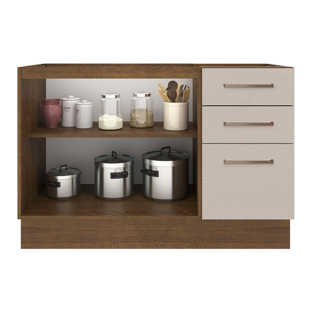 Bajo Mesada para Bacha 120 cm 2 Puertas 3 Cajones (Sin Mesada y Bacha) Marrón/Crema Agata Madesa