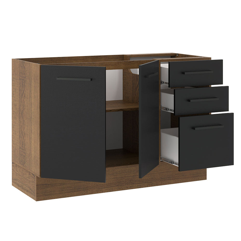 Bajo Mesada para Bacha 120 cm 3 Cajones 2 Puertas (Sin Mesada y Bacha) Marrón/Negro Agata Madesa