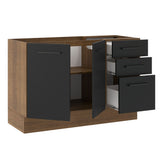 Bajo Mesada para Bacha 120 cm 3 Cajones 2 Puertas (Sin Mesada y Bacha) Marrón/Negro Agata Madesa
