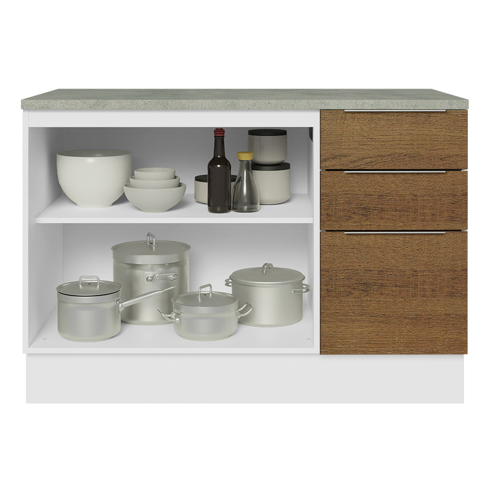 Bajo Mesada Cocina 120 cm 2 Puertas e 3 Cajones (Con Mesada) Blanco/Marrón Stella Madesa