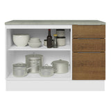 Bajo Mesada Cocina 120 cm 2 Puertas e 3 Cajones (Con Mesada) Blanco/Marrón Stella Madesa