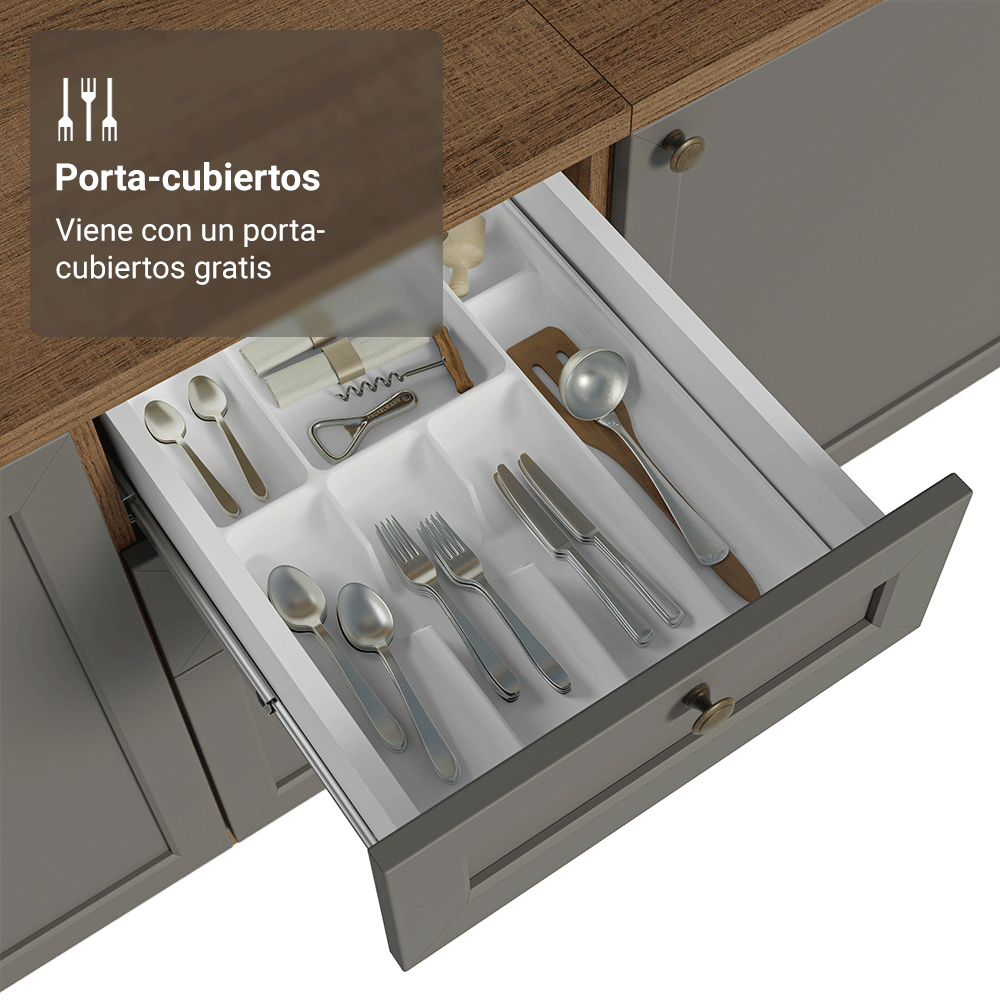 Bajo Mesada de Cocina 120 cm 2 Puertas 3 Cajones Marrón/Gris Vik Madesa