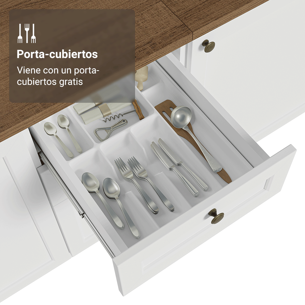 Bajo Mesada de Cocina 120 cm 2 Puertas 3 Cajones Blanco Mesada Marrón Vik Madesa