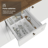 Bajo Mesada de Cocina 120 cm 2 Puertas 3 Cajones Blanco Mesada Marrón Vik Madesa