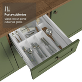 Bajo Mesada de Cocina 120 cm 2 Puertas 3 Cajones Marrón/Verde Vik Madesa