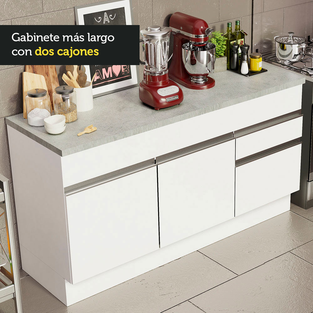 Bajo Mesada 2 Puertas 2 Cajones 150cm (Con Tapa) Blanco Glamy