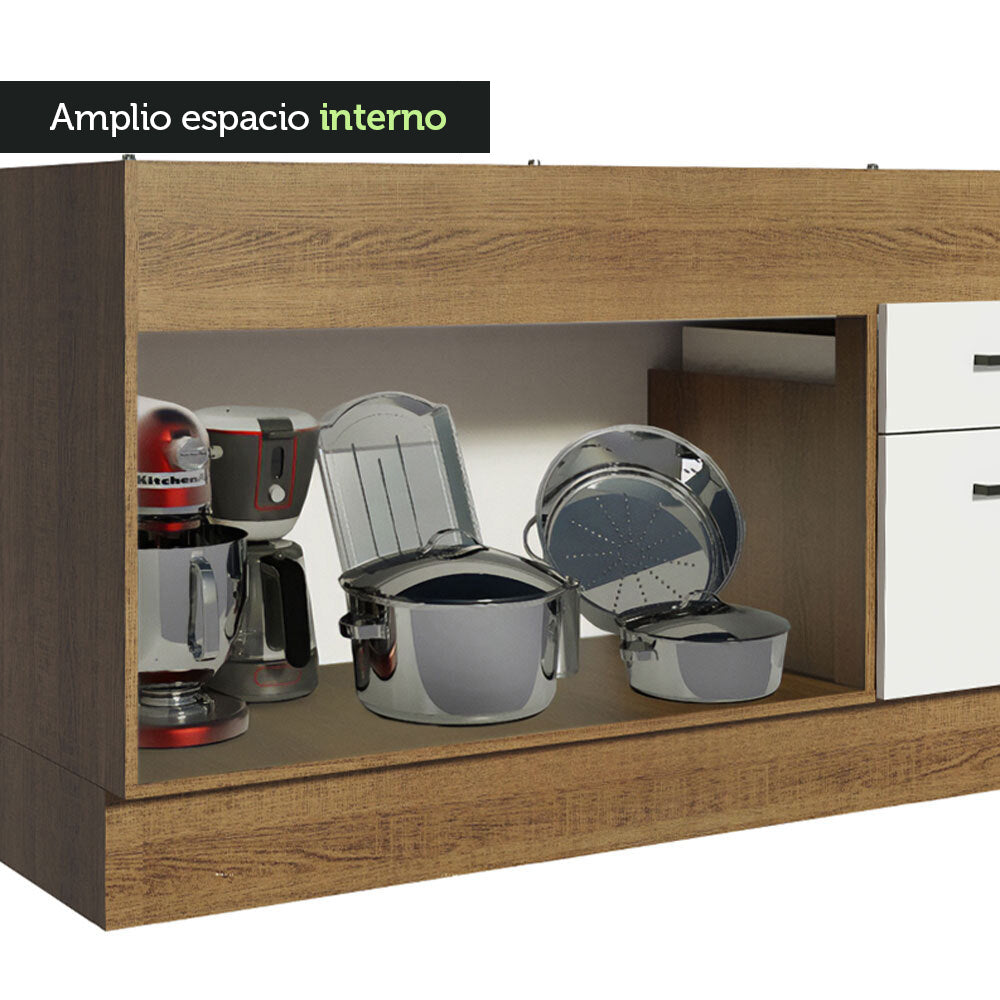 Bajo Mesada 150 x 52 cm 2 Puertas 2 Cajones Sin Mesada Marrón/Blanco Agata Madesa 01