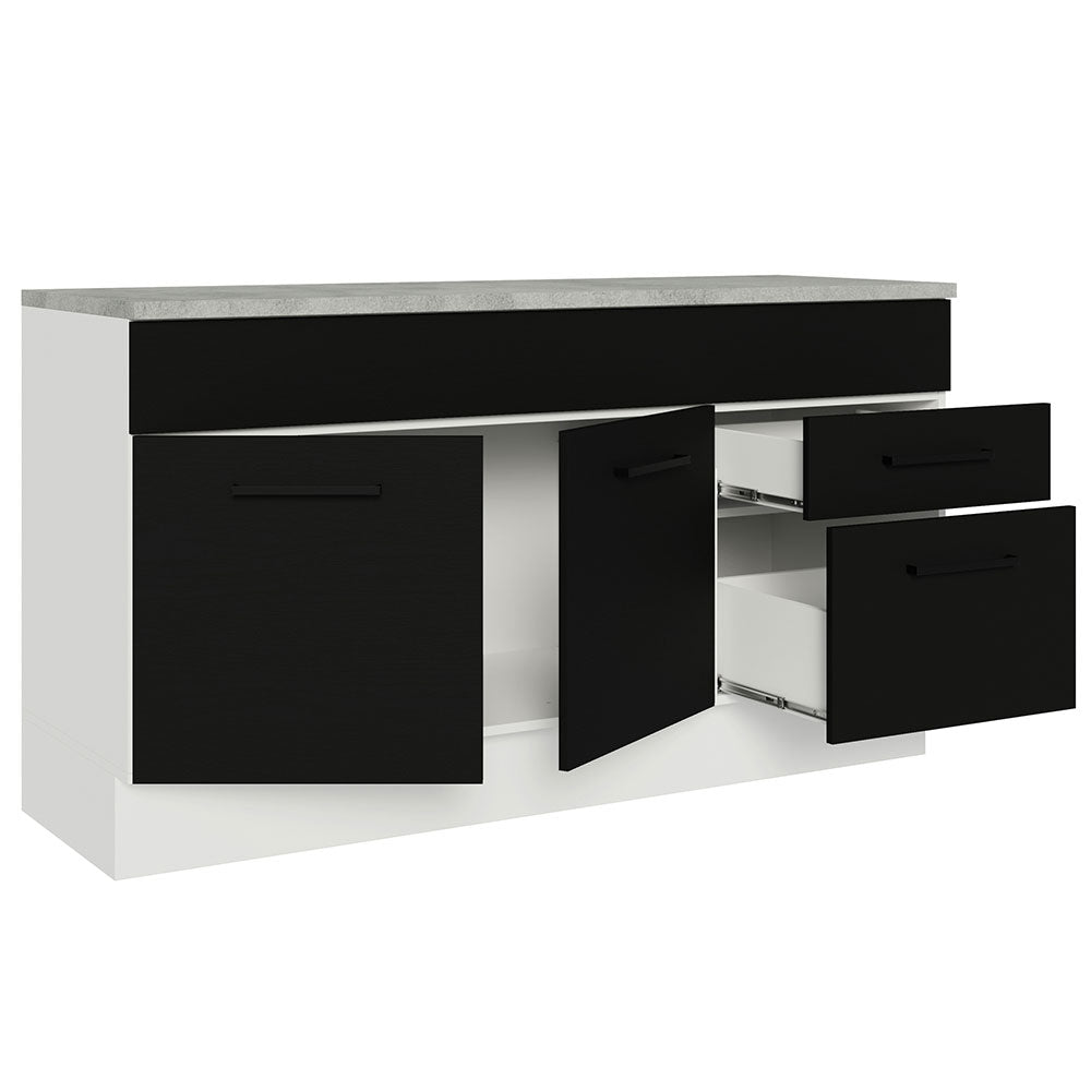 Bajo Mesada Cocina 150 cm 2 Cajones 2 Puertas (Con Mesada) Blanco/Negro Agata Madesa