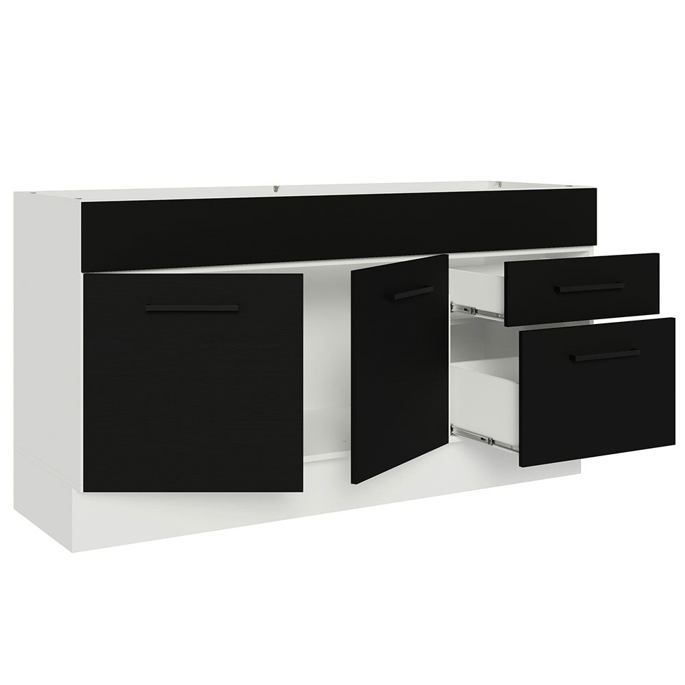Bajo Mesada Cocina 150 cm 2 Puertas e 2 Cajones (Sin Mesada y Bacha) Blanco/Negro Agata Madesa