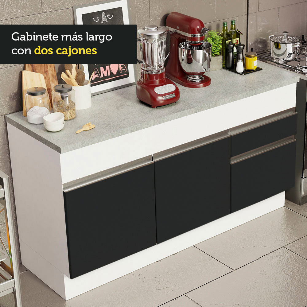 Bajo Mesada Cocina Madesa Glamy 150 cm 2 Puertas con Tapa Blanco/Negro
