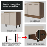 Bajo Mesada para Bacha 150 cm 2 Puertas y 2 Cajones (Sin Tapa Ni Bacha) Marrón/Crema Agata