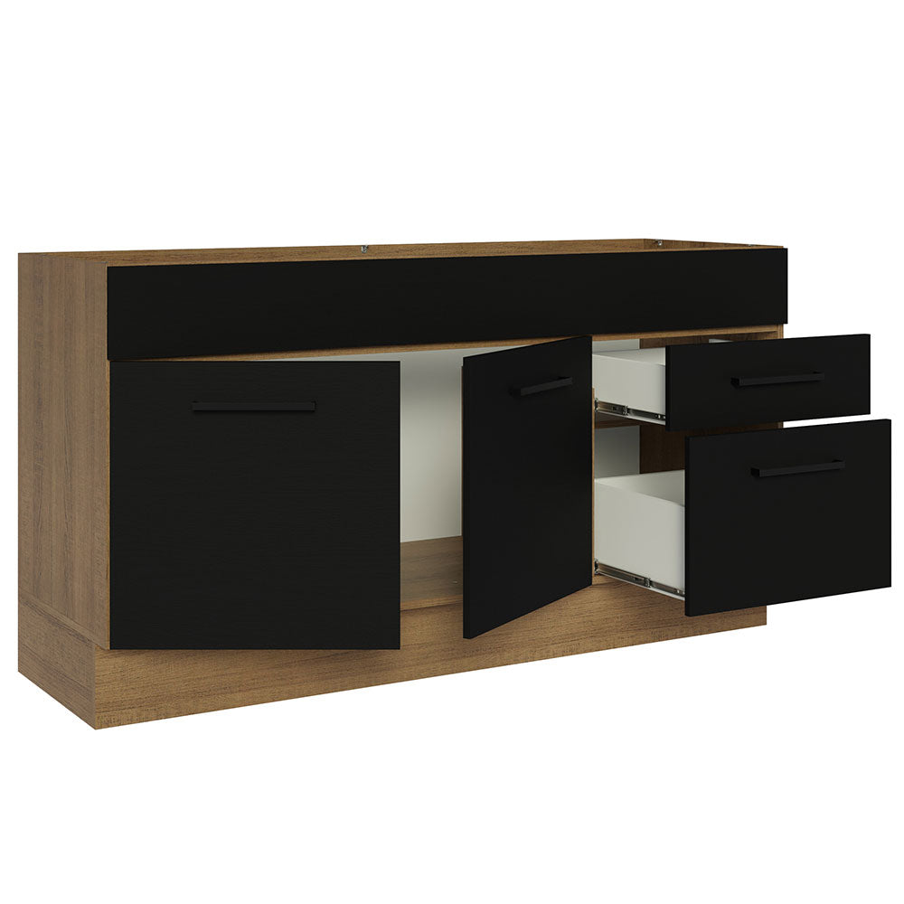 Bajo Mesada Cocina 150 cm 2 Puertas e 2 Cajones (Sin Mesada y Bacha) Marrón/Negro Agata Madesa