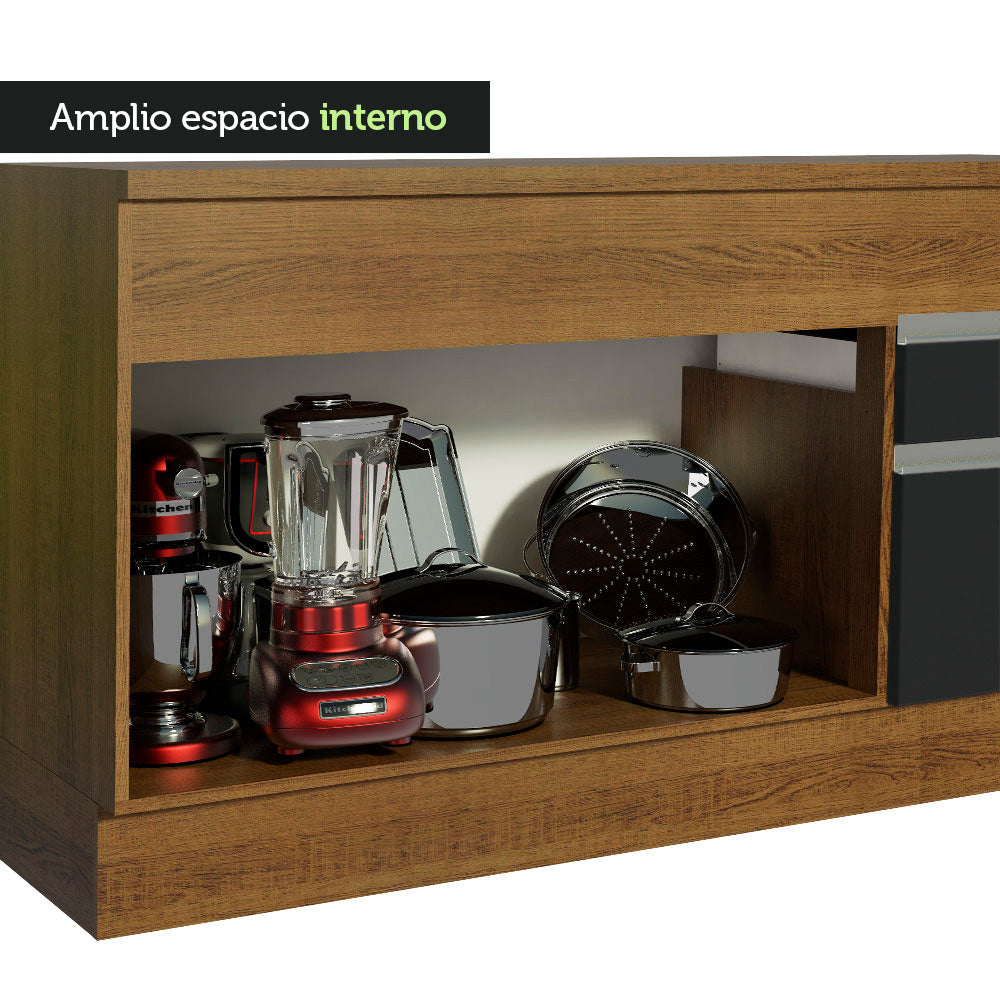 Bajo Mesada 150 cm 2 Puertas 2 Cajones Marrón/Negro Glamy Madesa 01