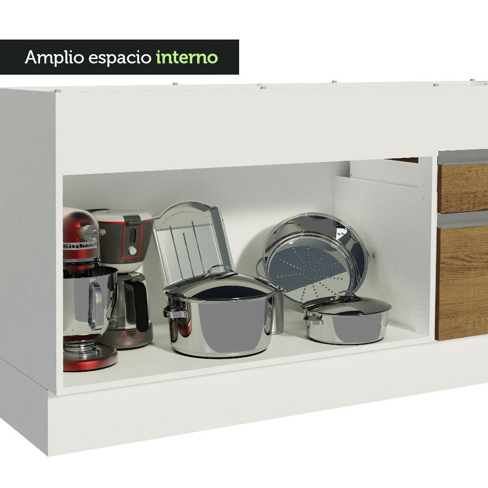 Bajo Mesada para Bacha 150 cm 2 Puertas y 2 Cajones (Sin Mesada) Glamy Blanco/Marrón