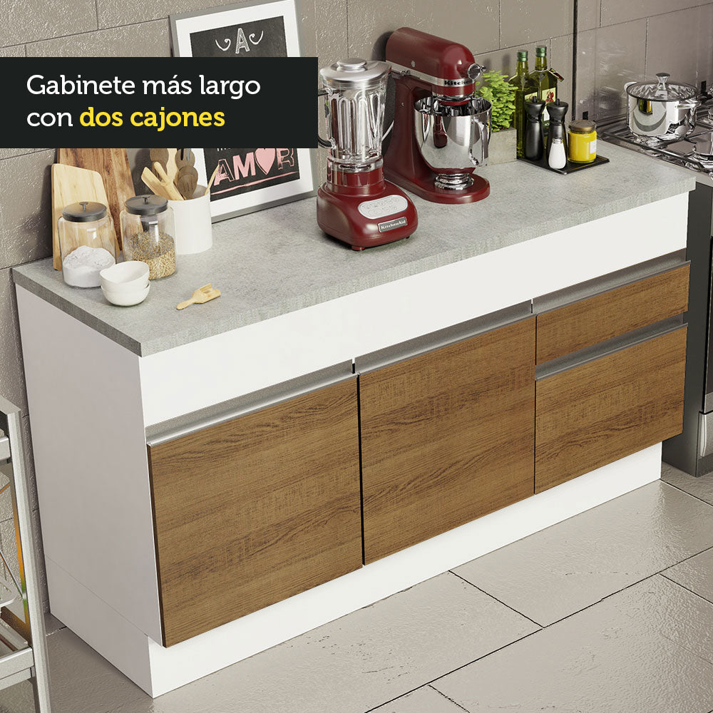 Bajo Mesada para Bacha 2 Puertas 2 Cajones 150cm (Con Tapa) Blanco/Marrón Glamy