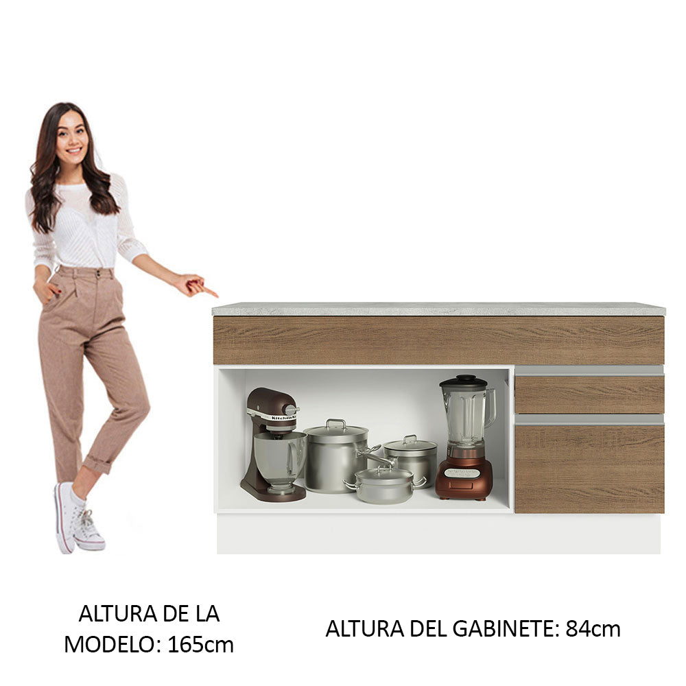 Bajo Mesada para Bacha 150 cm 2 Puertas y 2 Cajones (Con Mesada) Glamy Blanco/Rustic