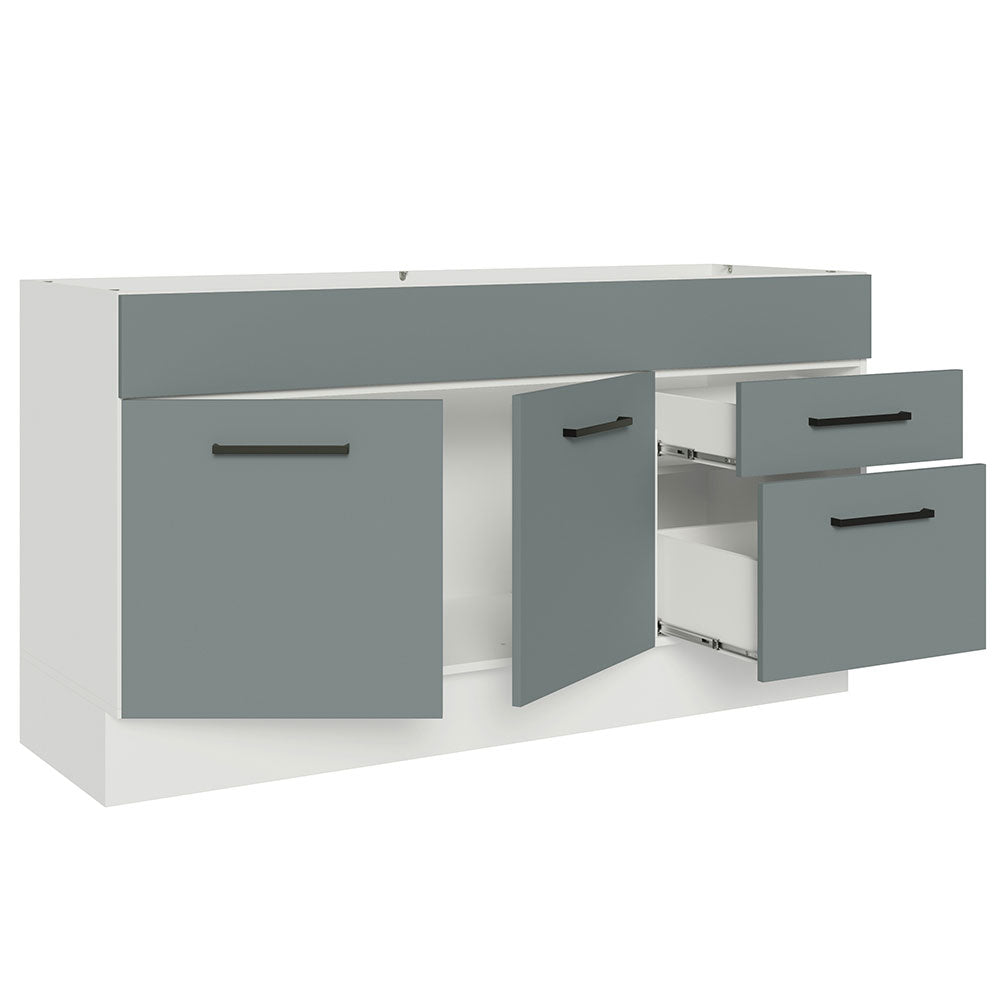 Bajo Mesada Cocina 150 cm 2 Puertas e 2 Cajones (Sin Mesada y Bacha) Blanco/Gris Agata Madesa