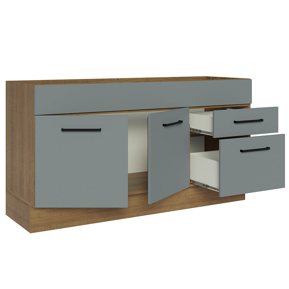 Bajo Mesada Cocina 150 cm 2 Puertas e 2 Cajones (Sin Mesada y Bacha) Marrón/Gris Agata Madesa