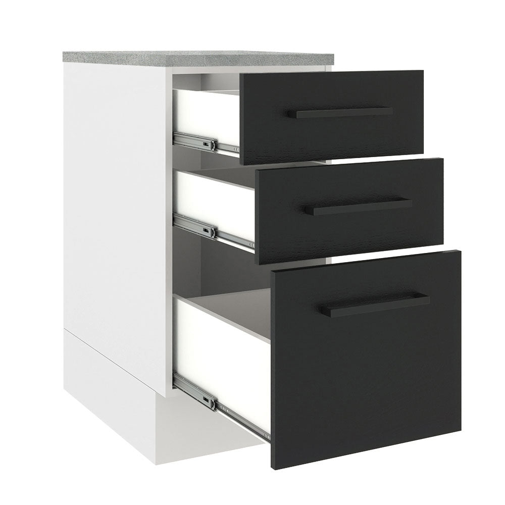 Bajo Mesada 40 cm 3 Cajones Agata Blanco/Negro