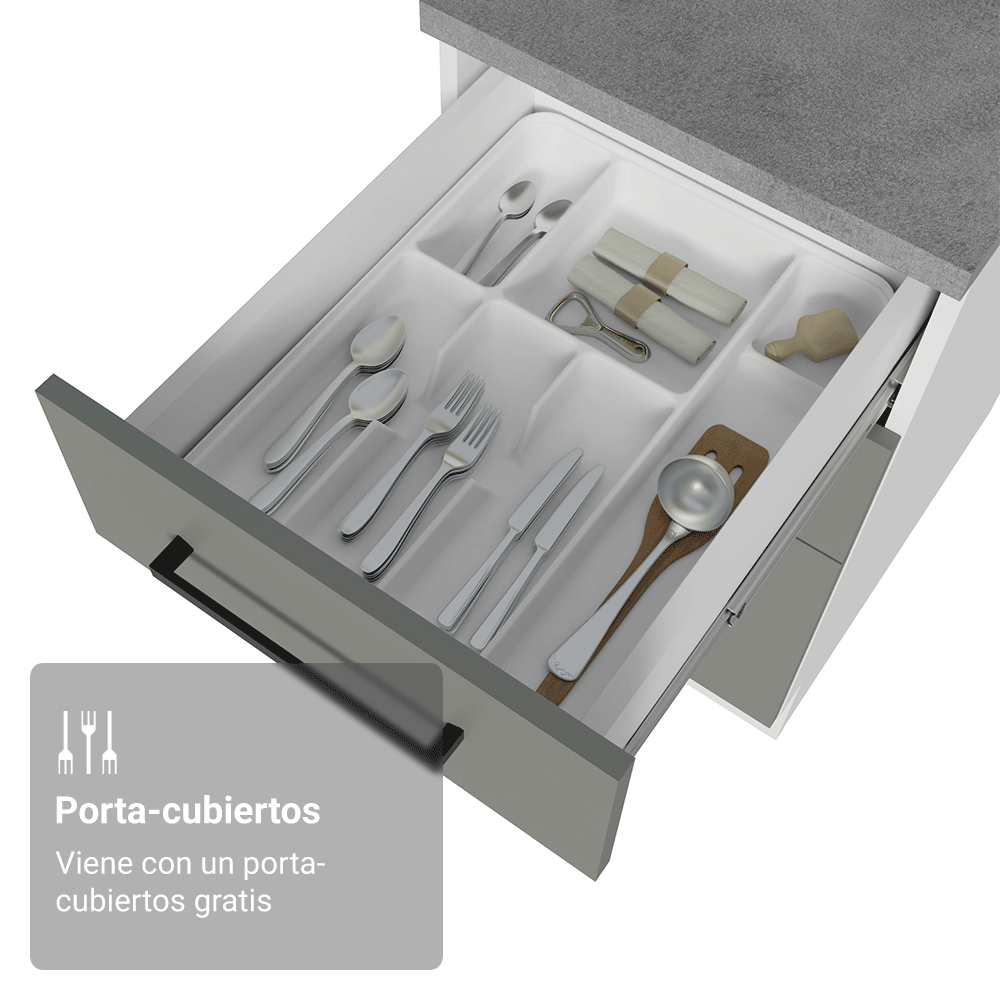 Bajo Mesada 40 cm 3 Cajones Sin Mesada Blanco/Gris Agata Madesa