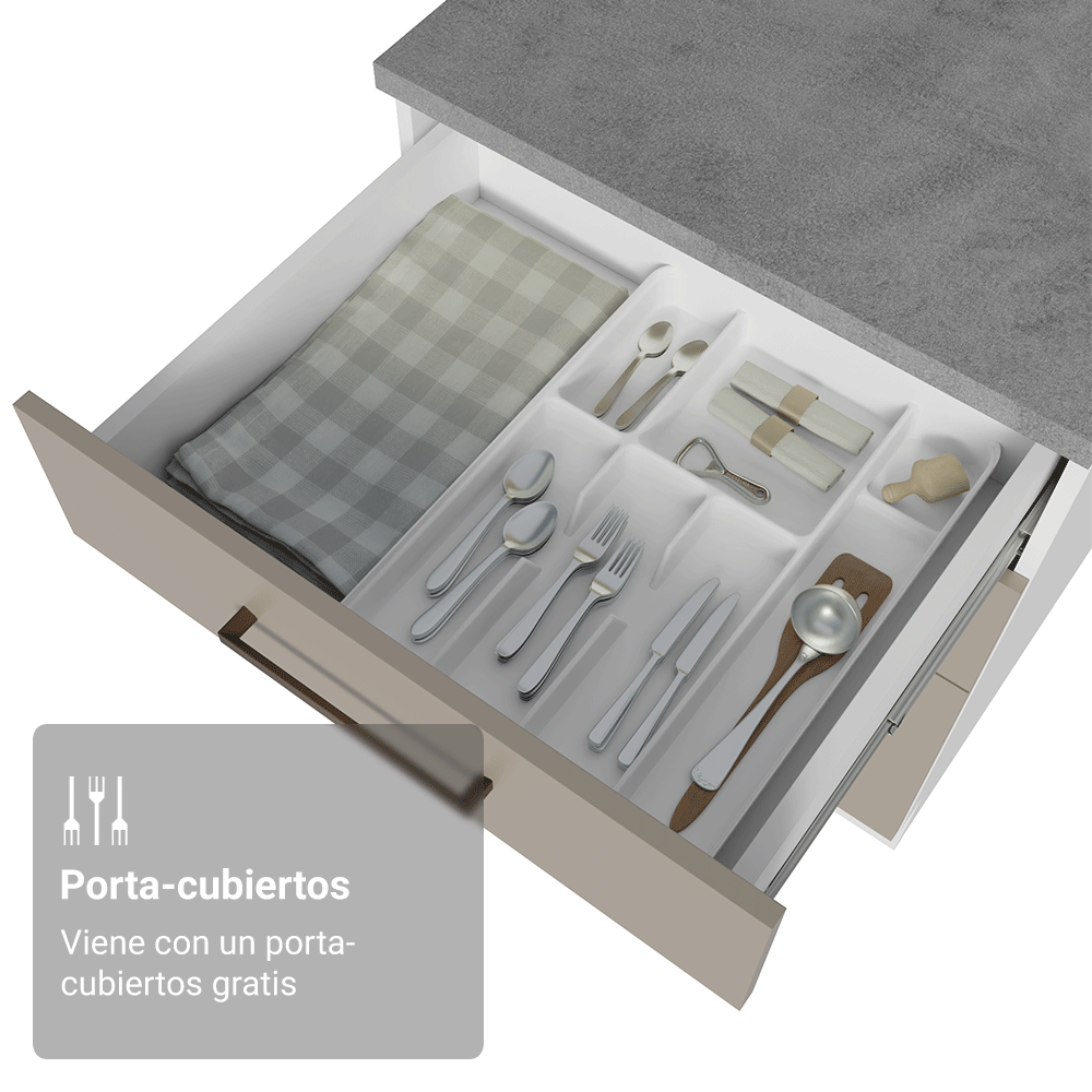 Bajo Mesada 60 cm 3 Cajones Sin Mesada Blanco/Crema Agata Madesa