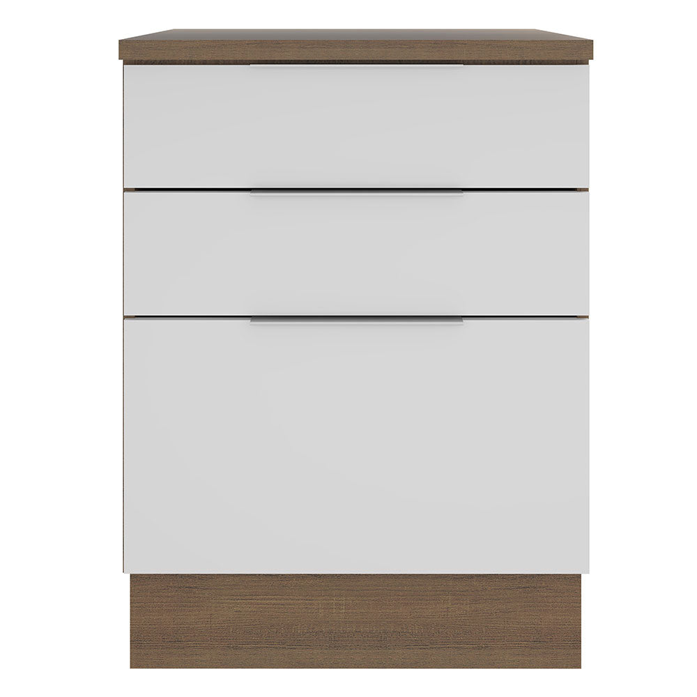 Bajo Mesada Cocina 60 cm 3 Cajones Marrón/Blanco Stella Madesa