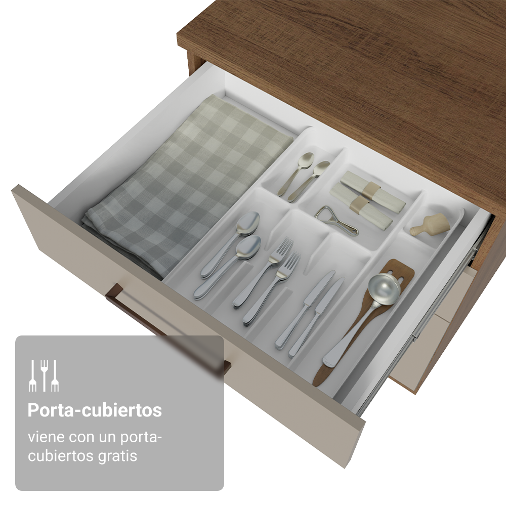 Bajo Mesada 60 cm 3 Cajones Sin Mesada Marrón/Crema Agata Madesa