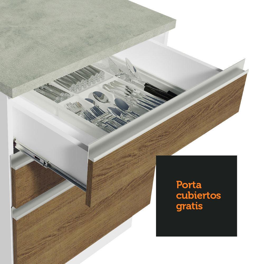 Bajo Mesada 60 cm 3 Cajones Glamy Blanco/Marrón