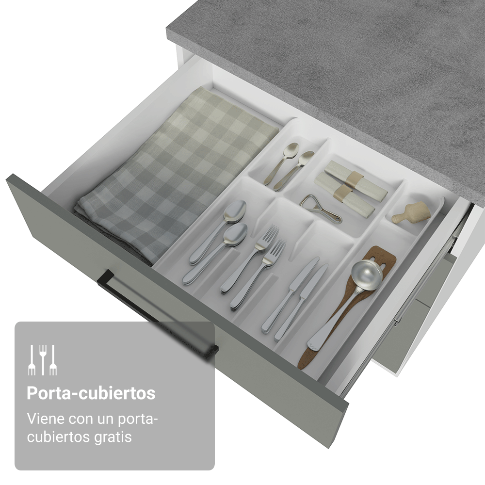 Bajo Mesada 60 cm 3 Cajones Sin Mesada Blanco/Gris Agata Madesa
