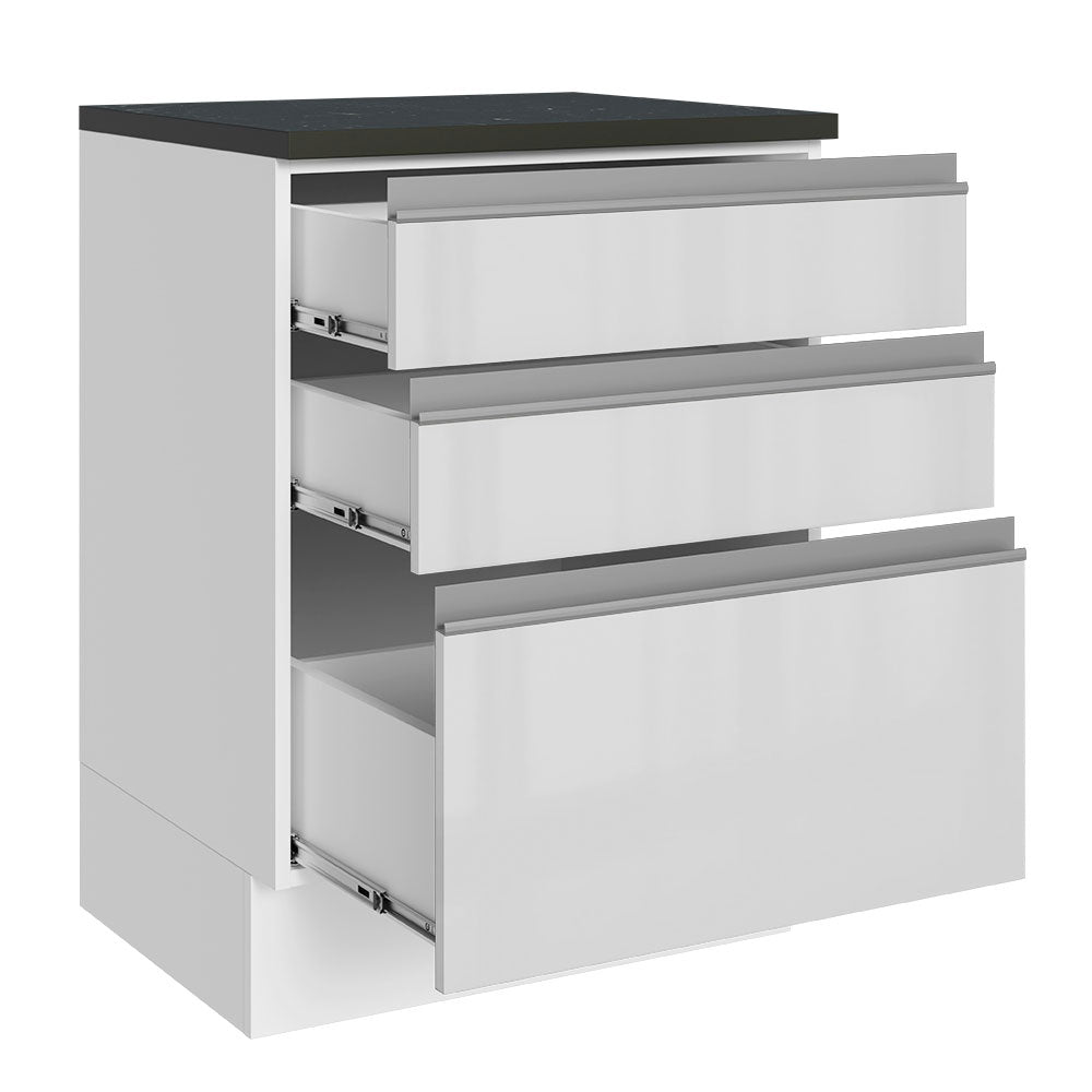 Bajo Mesada Cocina 100% MDF 60 cm 3 Cajones Frentes Blanco Brillante Acordes Madesa