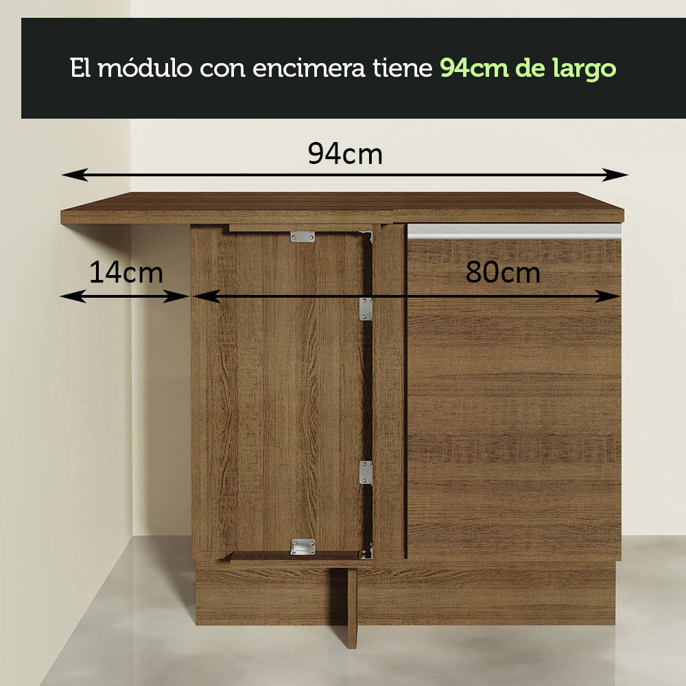 Bajo Mesada Esquinero 94 cm 1 Puerta Marrón Glamy Madesa